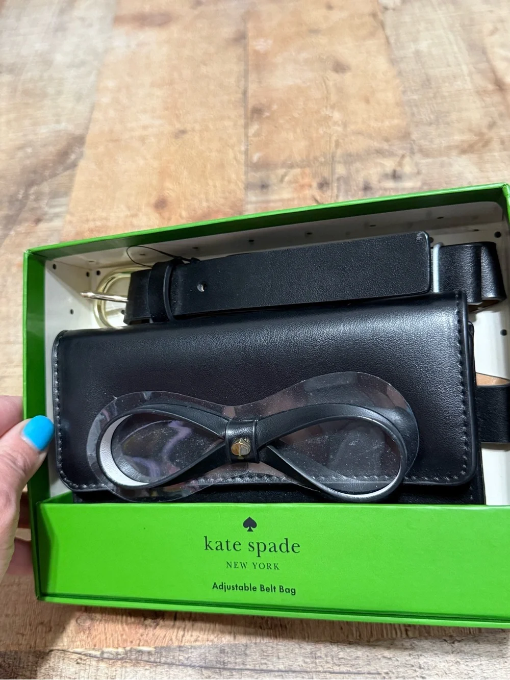 Kate Spade New York Black Leather Bow Adjustable Belt Bag KS2100279CB L/XL